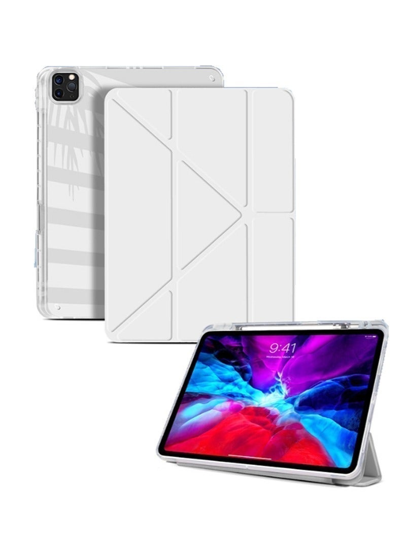 لـ iPad Air 13 بوصة (2024 6th M2 / 2025 7th M3 / 2026 8th M4) / iPad Pro 12.9 بوصة (22/21/20/18) غطاء القضية ، تصميم قابل للتشوه 3 + Y ، زاوية متعددة ، غطاء اللوح الجلدي الناعم Tpu ، إيقاظ / نوم تلقائي ، أبيض - Image 1
