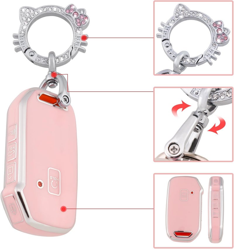 PANGPAI Pink Key Fob Cover for Kia, Soft TPU Key Case Protection with Bling Keychain Fit for Kia Cerato Ceed Forte NIRO Sorento Seltos Sportage Soul Telluride Remote Smart Key Protector - Image 4