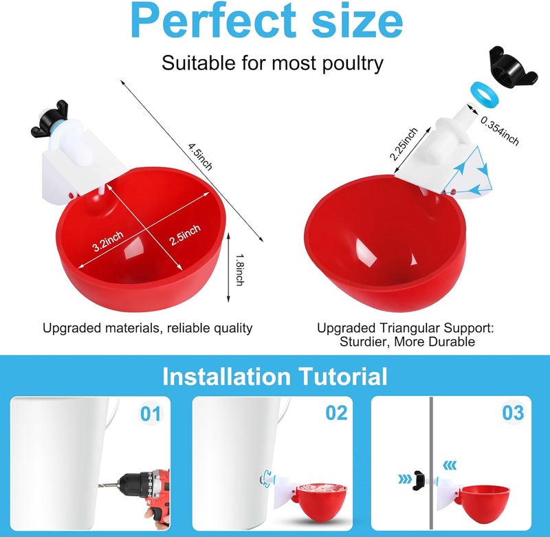 Prdiozyn 10PCS Chicken Waterer Cups, 3rd Generation DIY Large Automatic Chicken Water Feeder Cup, Tee Fittings Poultry Waterer, Suitable for , Turkeys, Ducks, Goose, Small Pets with Mounting Hole Opener - Image 2