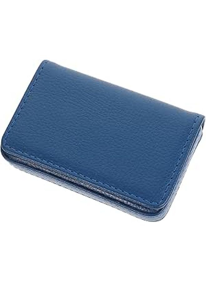 Leather Business Card Holder Large Capacity Name Card Organizer Blue Office Desk Accessory - Image 1