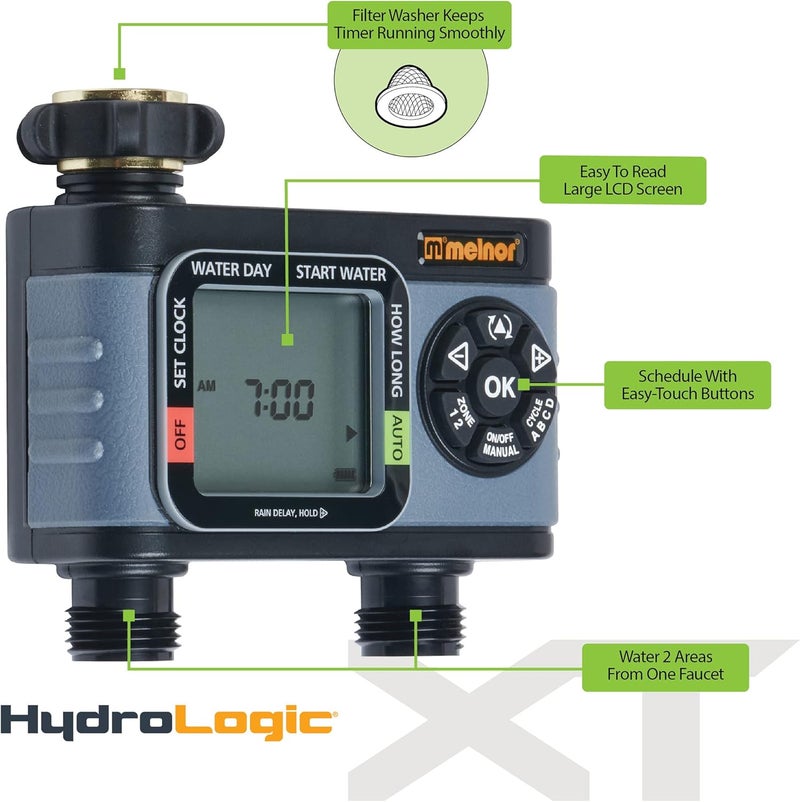 Melnor 65166AMZ HydroLogic Digital Hose Timer, 2-Zone Programmable Watering Timer, Quick Connect Bundle, Black, Grey - Image 4