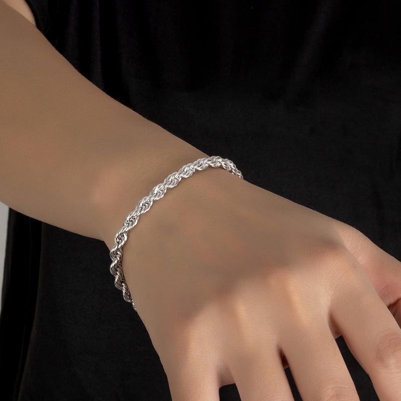 Dankadi Men Diamond Cut 925 Sterling Silver 5mm Twist Rope Chain Bracelets Women Bangle Clasp Rope Box Chain 6.3" 6.7" 7" 7.5" 8" 8.5" 9" 24k Real Gold Plated Cuff Jewelry Gifts (Silver, 7.5 inch) - Image 2