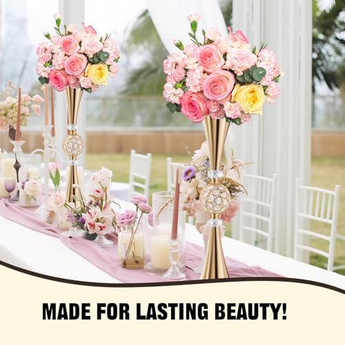 VIJIV Gold Tall Crystal Flower Vases for Centerpiece - 28'' Large Trumpet Vase for Bouquet Skinny Decorative, Table/Floor Vase Flower Stand for Party Event, Dining Table Décor, Bridal Shower, Wedding - Image 2