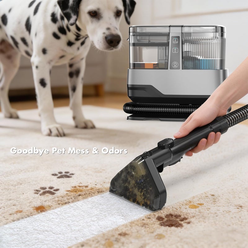 OMESER Portable Carpet & Upholstery Spot Cleaner Machine 20Kpa Power Suction Carpet Shampooer Deep Cleaning for Pet Stains,Couch,Stair,Car,Furniture with Dual Brush Heads & Cleaning Solution & Self-Cleaning - Image 4