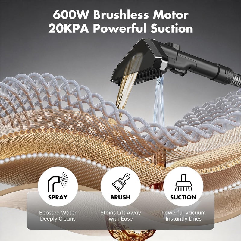 OMESER Portable Carpet & Upholstery Spot Cleaner Machine 20Kpa Power Suction Carpet Shampooer Deep Cleaning for Pet Stains,Couch,Stair,Car,Furniture with Dual Brush Heads & Cleaning Solution & Self-Cleaning - Image 2