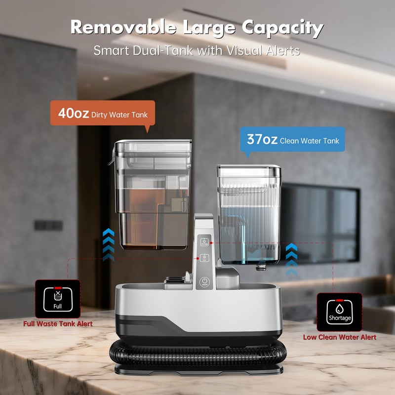 OMESER Portable Carpet & Upholstery Spot Cleaner Machine 20Kpa Power Suction Carpet Shampooer Deep Cleaning for Pet Stains,Couch,Stair,Car,Furniture with Dual Brush Heads & Cleaning Solution & Self-Cleaning - Image 3