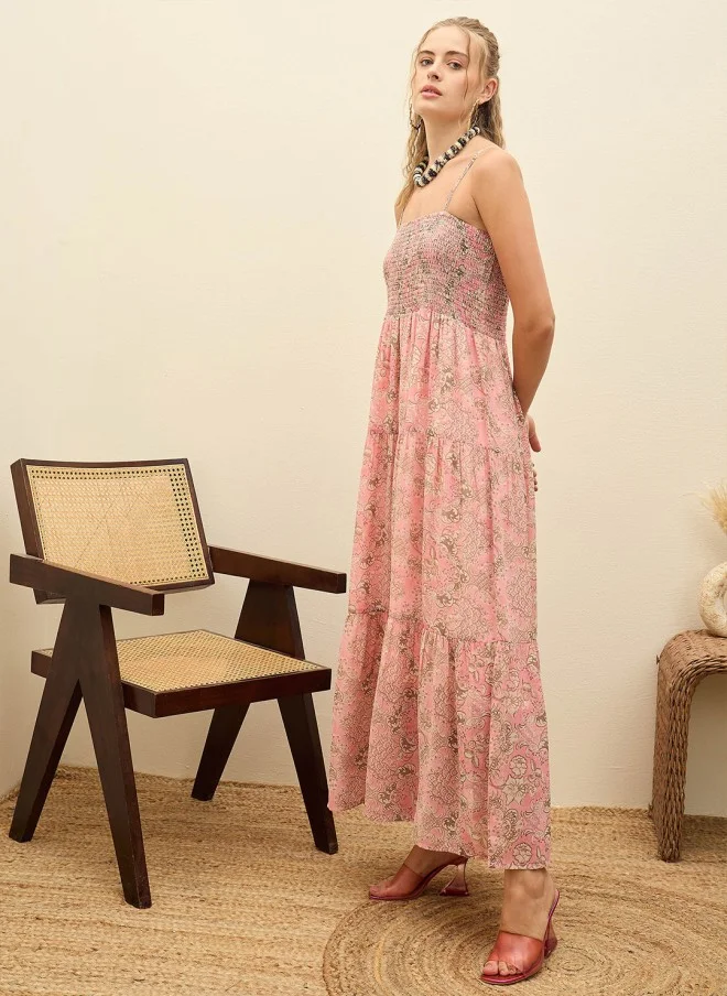 SASSAFRAS Floral Print Georgette Maxi Dress for Women