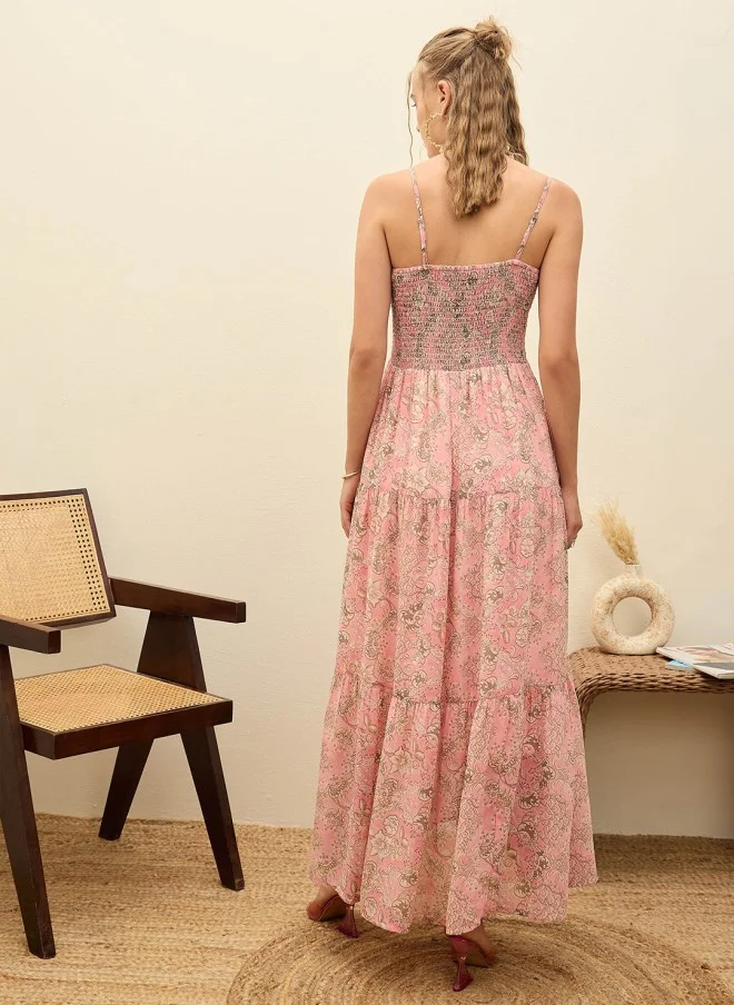 SASSAFRAS Floral Print Georgette Maxi Dress for Women