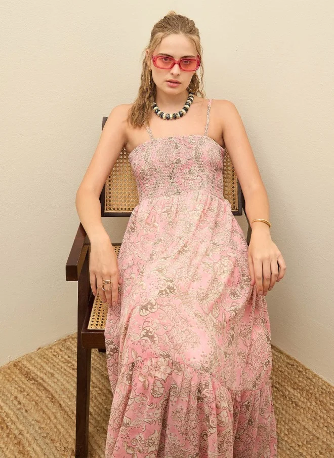 SASSAFRAS Floral Print Georgette Maxi Dress for Women