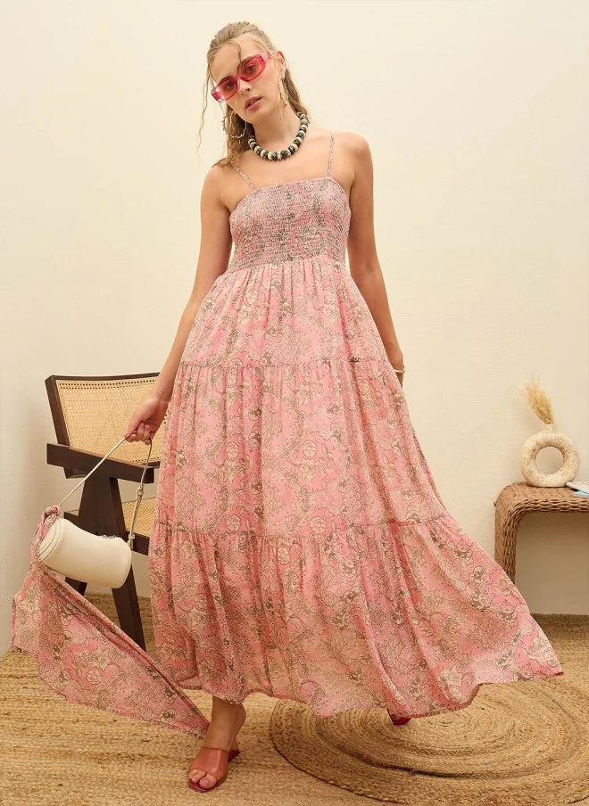 SASSAFRAS Floral Print Georgette Maxi Dress for Women