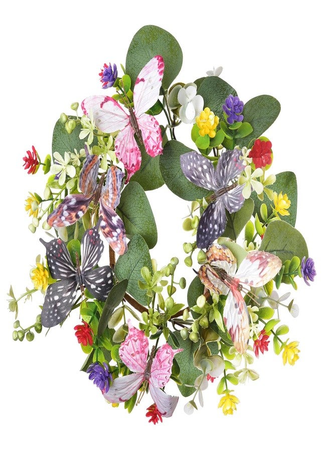 LSKYTOP Artificial Green Eucalyptus Wreaths 10 inch with Butterfly Daisy Flower Decor Small Wreath Faux Kitchen Cabinet Wreaths for Apartment Door Wall Window Decor - Image 2