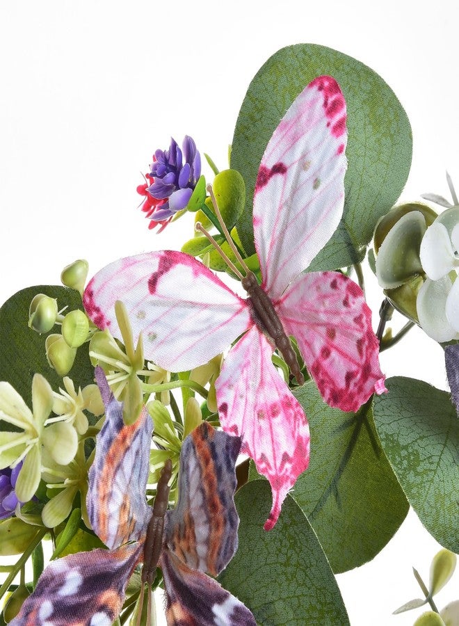 LSKYTOP Artificial Green Eucalyptus Wreaths 10 inch with Butterfly Daisy Flower Decor Small Wreath Faux Kitchen Cabinet Wreaths for Apartment Door Wall Window Decor - Image 3