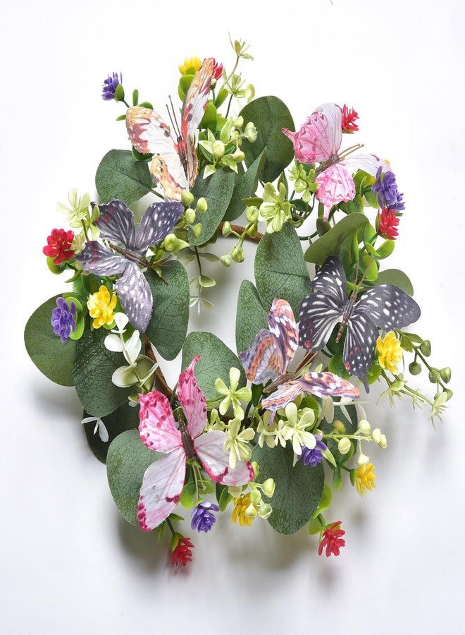 LSKYTOP Artificial Green Eucalyptus Wreaths 10 inch with Butterfly Daisy Flower Decor Small Wreath Faux Kitchen Cabinet Wreaths for Apartment Door Wall Window Decor - Image 1
