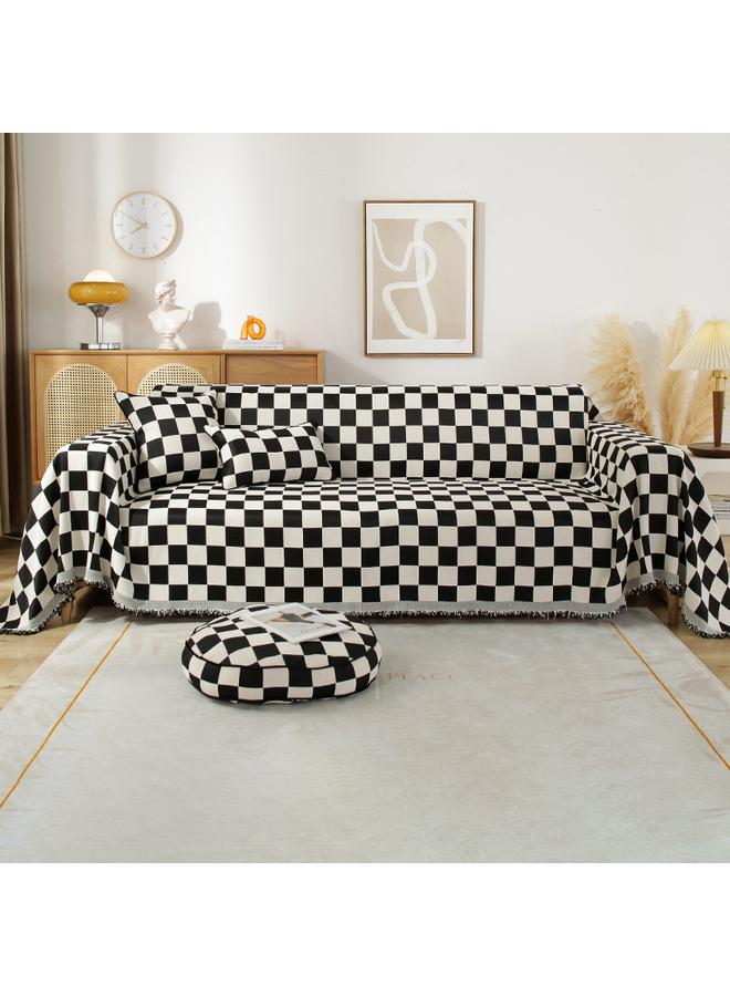 Bluejw Chenille Sofa Towel Full Cover Cloth Ins Style Simple Checkerboard Four Seasons Universal Anti-Cat Scratch Sofa Cover Cloth Cover Towel  - Image 1