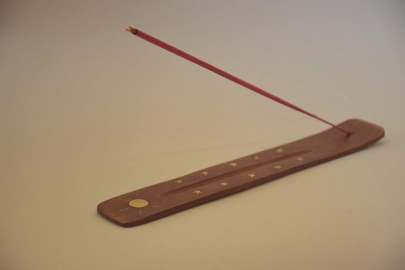 Pure Source India Wooden Incense Stick Holder with Brass Sun & Star Inlay – Handmade Sheesham Wood Agarbatti Stand, Ash Catcher for Home, Puja, Meditation & Yoga - Image 3