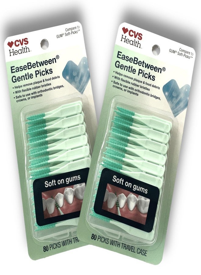 ALAZCO 160pcs Premium Soft Bristle EaseBetween Gentle Picks Flexible Rubber Bristles Safe On Braces Bridges Crowns Implants - Includes Convenient Travel Case - Image 1