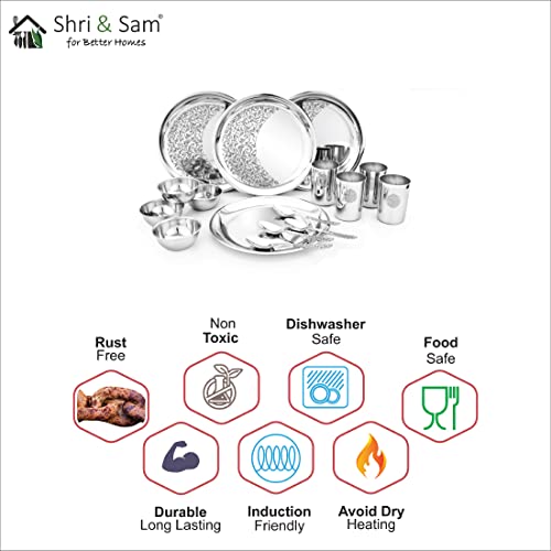 Shri & Sam Designer Stainless Steel Leaves Delight Laser Bloom Dinner Set, 16 Pieces - Image 5