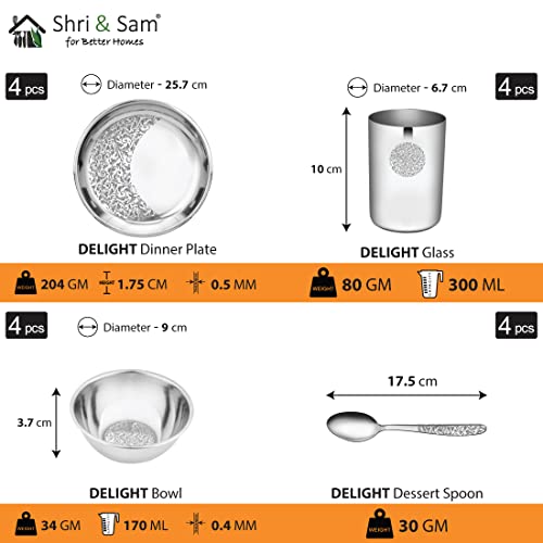 Shri & Sam Designer Stainless Steel Leaves Delight Laser Bloom Dinner Set, 16 Pieces - Image 4