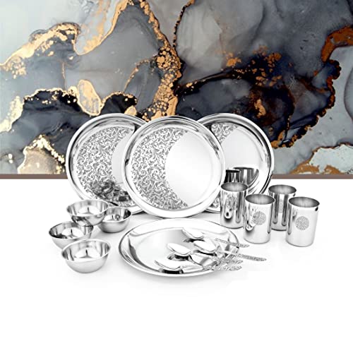 Shri & Sam Designer Stainless Steel Leaves Delight Laser Bloom Dinner Set, 16 Pieces - Image 3