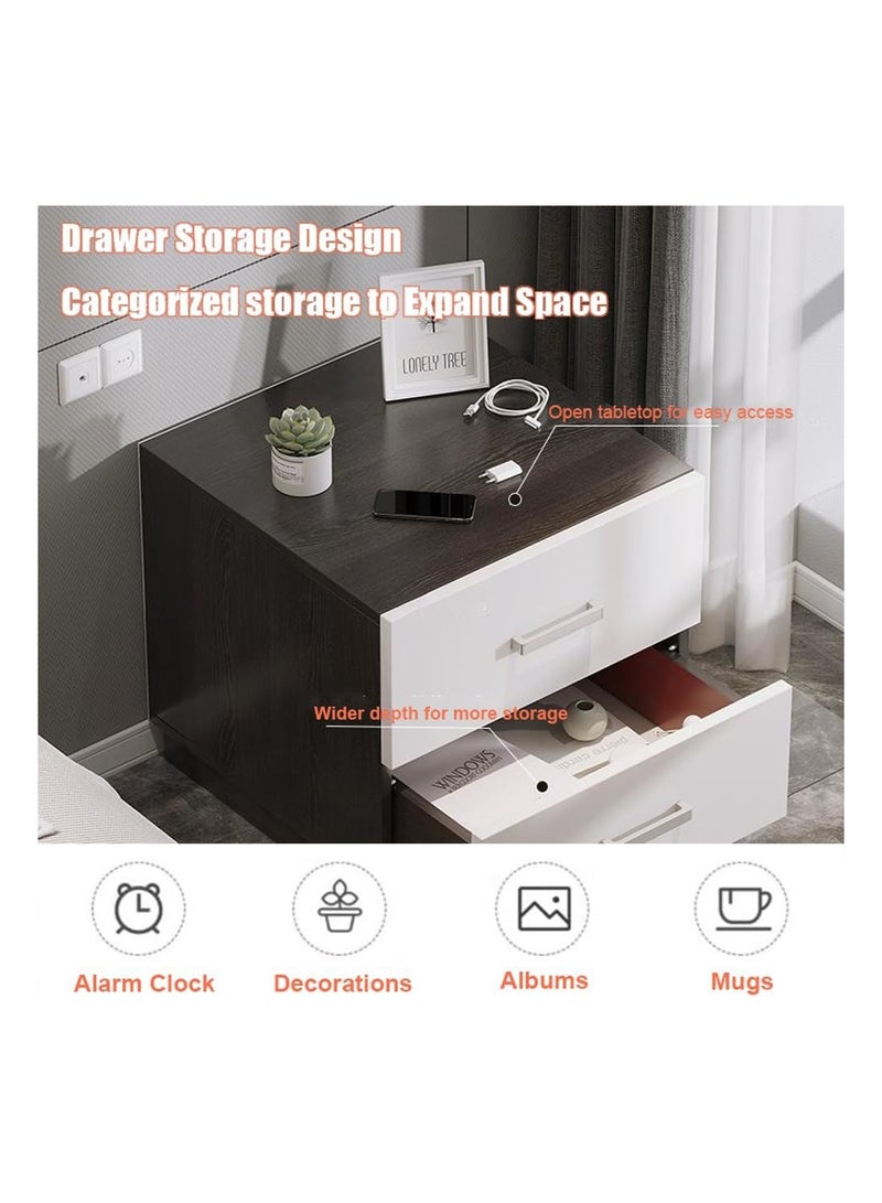 Monda Nordic Classic Nightstand, Large Capacity, Floor-standing Bedside Frame, Modern and Practical Side Table with Double Drawers, Narrow Storage Cabinet for Living Room or Bedroom, White/Black - Image 5