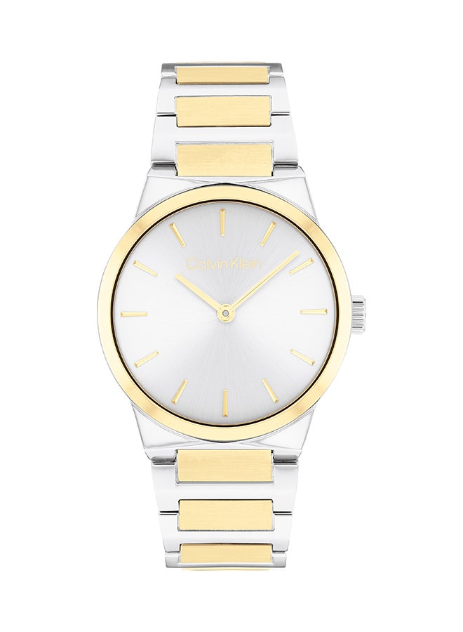 CALVIN KLEIN ساعة كالفن كلاين النسائية الفضية البيضاء ذات القرص الدائري - 25100113 - Image 1