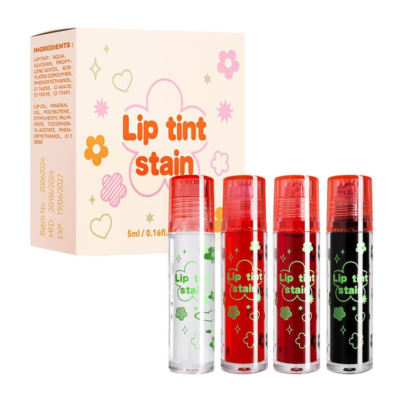 Tiejdhr 4PCS Rolling Ball Lip Oil Set Long Lasting Hydrating Moisturizing Lip Gloss Set for Kids Lip care Transparent Lip Gloss for Dry and Chapped Lips Set A 016 OzPcs