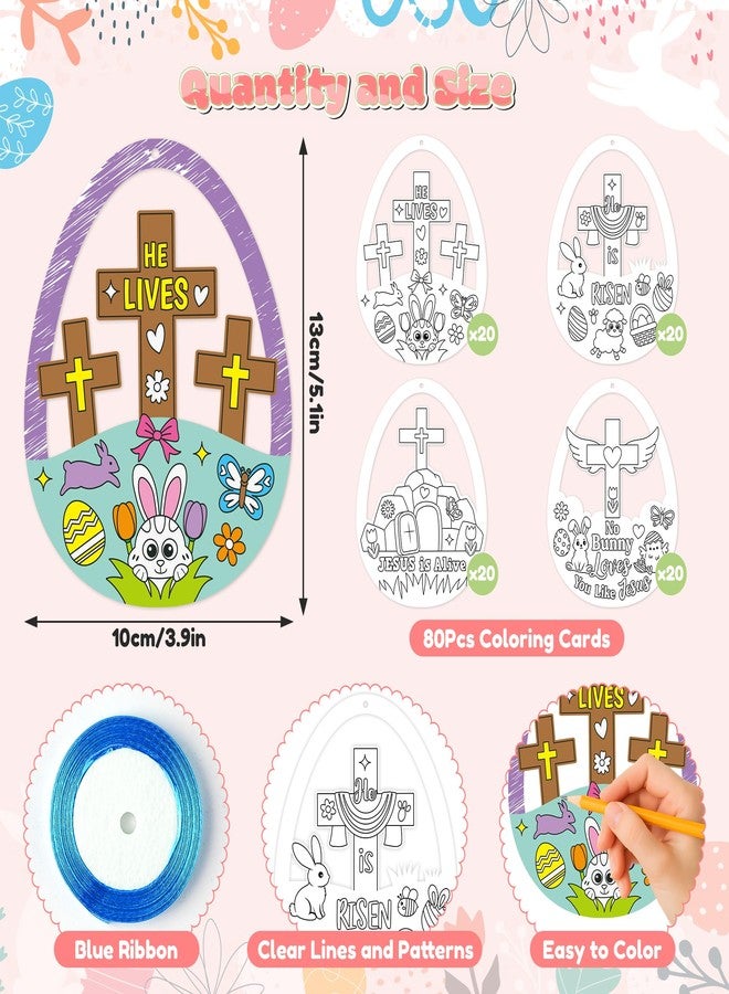سي واي 2 سايد مجموعة تلوين بيض عيد الفصح الدينية من CY2SIDE - 80 قطعة. لون بنفسك بيض الصليب المسيحي المعلق على شكل بيضة القيامة، مناسب لأنشطة الأطفال في مدارس الأحد، وهدايا حفلات عيد الفصح، وحشوات السلال. - Image 3