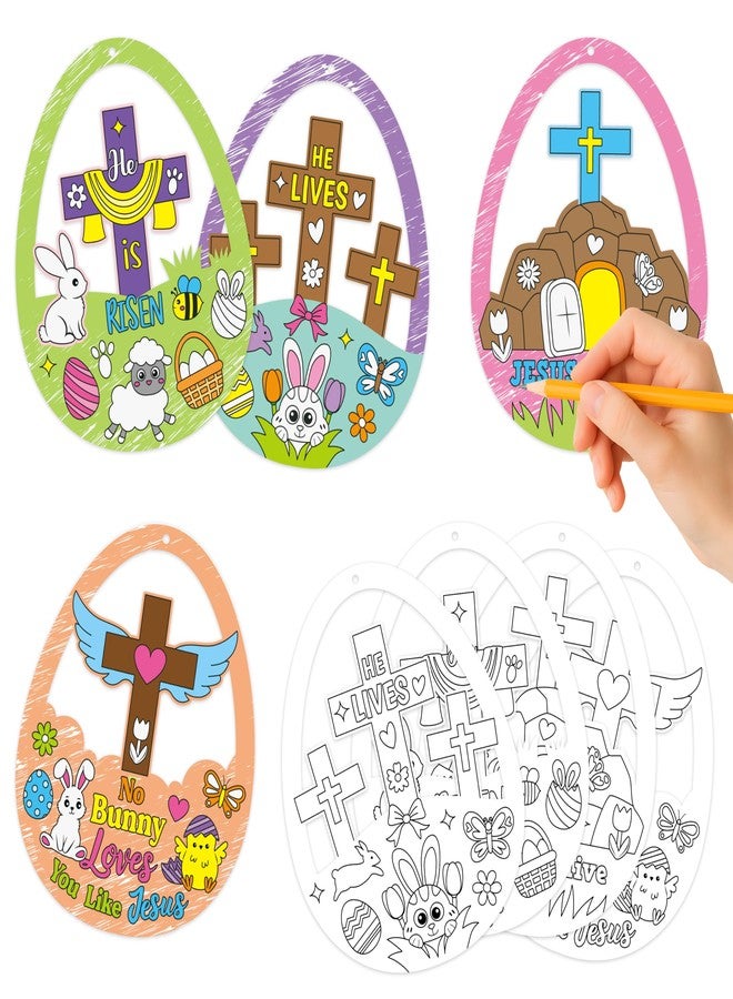 سي واي 2 سايد مجموعة تلوين بيض عيد الفصح الدينية من CY2SIDE - 80 قطعة. لون بنفسك بيض الصليب المسيحي المعلق على شكل بيضة القيامة، مناسب لأنشطة الأطفال في مدارس الأحد، وهدايا حفلات عيد الفصح، وحشوات السلال. - Image 1