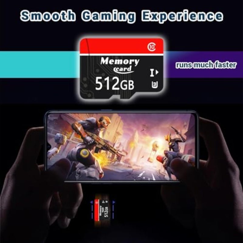 MicroSDXC MicroSD Card 512GB Micro Card + Adapter, 100MB/s Read Speed, C10 U3 V30 A2, 4K UHD for Smartphone, Camera and Drone - Image 3