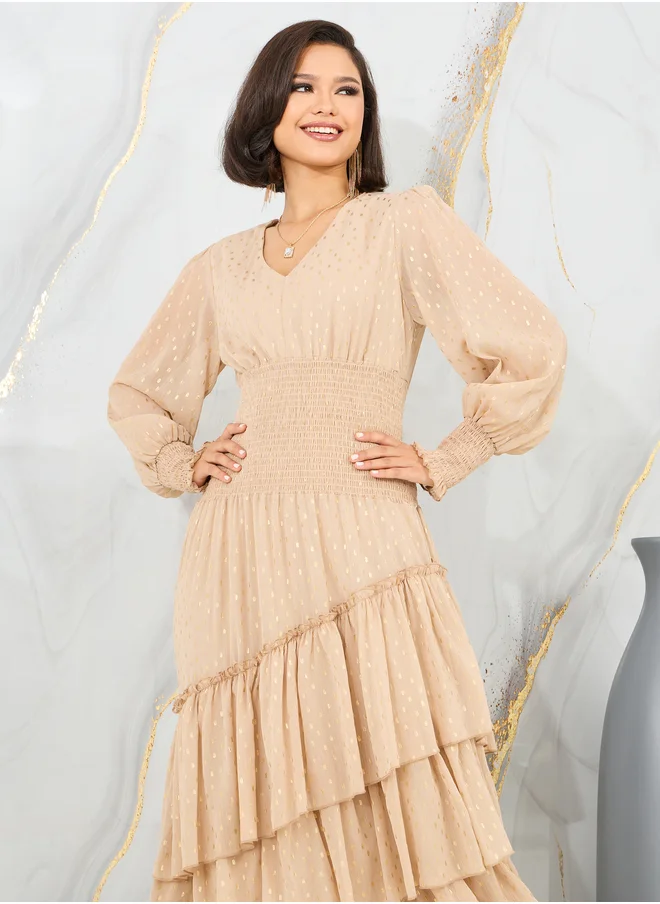 Styli Tiered Ruffle Midi Dress