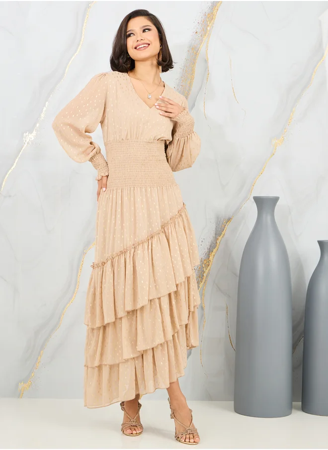 Styli Tiered Ruffle Midi Dress