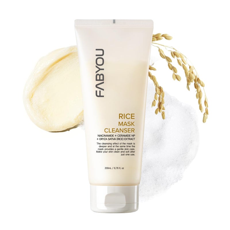 Fabyou Rice Mask Cleanser 6.76 fl oz - Glow-Boosting & Hydrating Face Wash with Jeju Rice & Natto Gum, Gentle Exfoliating Daily Foam Cleanser, Deep Pore Cleansing, Non-Irritating- Korean Skin Care - Image 1