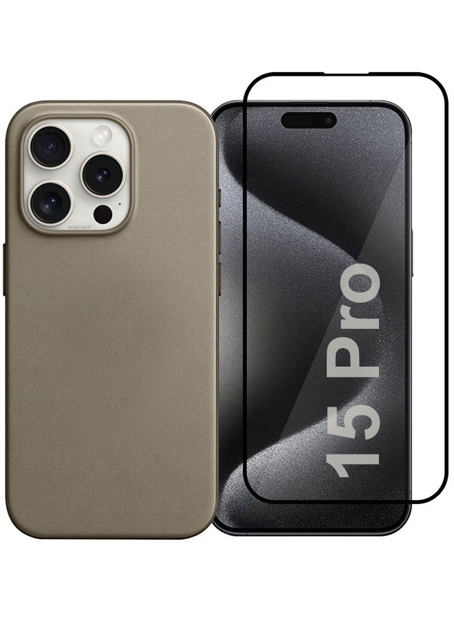 CATANES 2 Packs For iPhone 15 Pro Case and Screen Protector FineWoven Case with MagSafe Durable and Heavy Protection Brown - Image 1