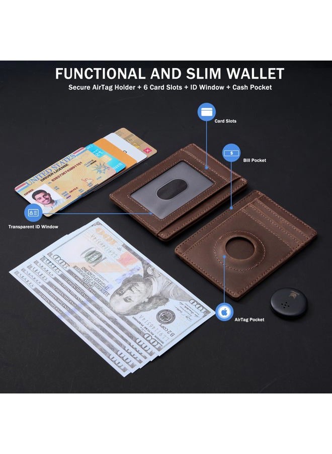 Hawanik Holder for AirTag Wallet Genuine Leahter Slim Minimalist Card Holder Compatible with AirTag Crazy Horse Leather Upgraded Version - Image 2