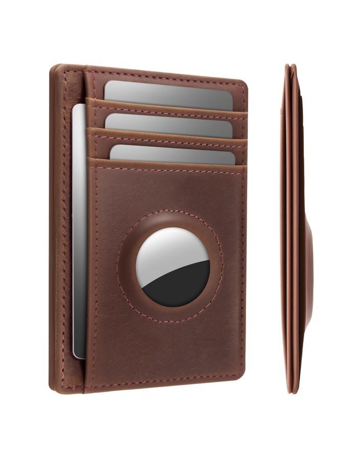 Hawanik Holder for AirTag Wallet Genuine Leahter Slim Minimalist Card Holder Compatible with AirTag Crazy Horse Leather Upgraded Version - Image 1