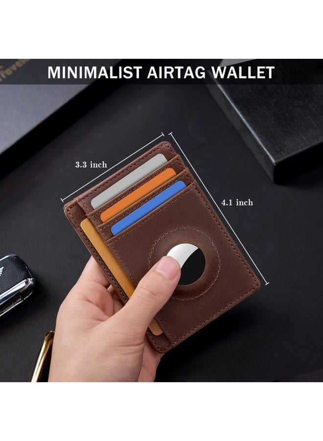 Hawanik Holder for AirTag Wallet Genuine Leahter Slim Minimalist Card Holder Compatible with AirTag Crazy Horse Leather Upgraded Version - Image 3