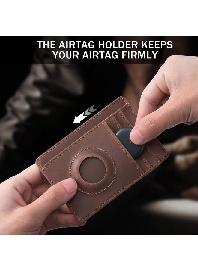 Hawanik Holder for AirTag Wallet Genuine Leahter Slim Minimalist Card Holder Compatible with AirTag Crazy Horse Leather Upgraded Version - Image 5
