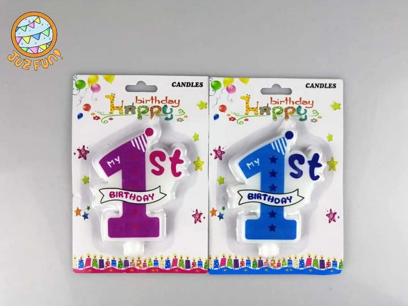 Juzfun Number 1 Birthday Candle for Cake Decoration Modern Blue Large First Wedding Anniversary One Year Baby Shower Milestone Party Celebration Modern Blue Candles Topper - Image 3