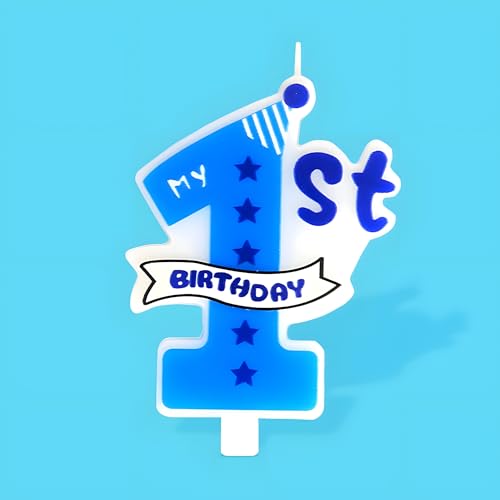 Juzfun Number 1 Birthday Candle for Cake Decoration Modern Blue Large First Wedding Anniversary One Year Baby Shower Milestone Party Celebration Modern Blue Candles Topper - Image 1