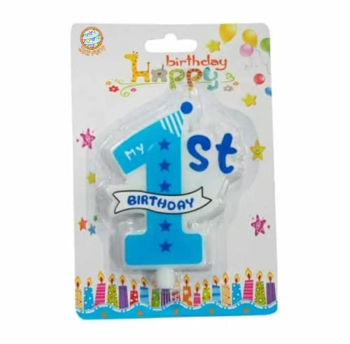 Juzfun Number 1 Birthday Candle for Cake Decoration Modern Blue Large First Wedding Anniversary One Year Baby Shower Milestone Party Celebration Modern Blue Candles Topper - Image 2