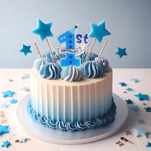 Juzfun Number 1 Birthday Candle for Cake Decoration Modern Blue Large First Wedding Anniversary One Year Baby Shower Milestone Party Celebration Modern Blue Candles Topper - Image 4