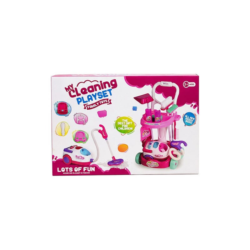 Kids Cleaning Playset Toy with Trolley Cart and Vacuum Cleaner, Pink - Image 1