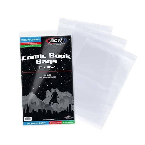 BCW Thick Resealable Current/Modern Comic Bags - 100 ct | Acid-Free Modern Comic Bags for Current Issues | Exterior 7 x 10 1/2 inches | Crystal Clear Protection for Your Comic Collection - Image 1