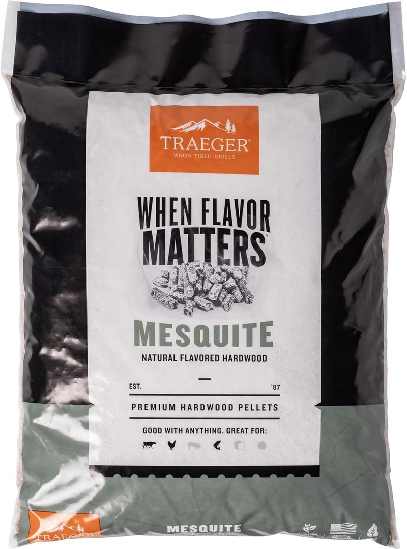 TRAEGER Grills Mesquite 100% All-Natural Wood Pellets for Smokers and Pellet Grills, BBQ, Bake, Roast, and Grill, 18 lb. Bag - Image 1