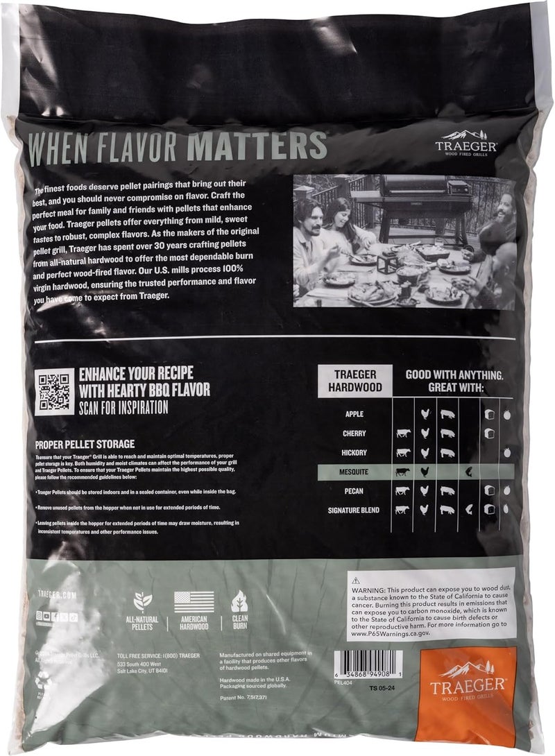 TRAEGER Grills Mesquite 100% All-Natural Wood Pellets for Smokers and Pellet Grills, BBQ, Bake, Roast, and Grill, 18 lb. Bag - Image 2