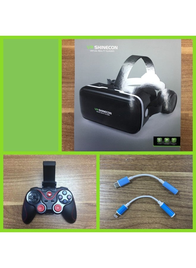 Vrshinecon Vr Glasses Phantom 6th Gen G04e Earphone Version Mobile 3d Virtual Reality Helmet Large Screen 7-Color:G04e+c8s With Stand+adapter Cable Set  - Image 1