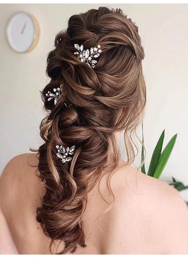 يونيكرا دبابيس شعر كريستالية لحفلات الزفاف من Unicra Bride، قطع شعر للعروس على شكل زهرة، إكسسوارات شعر الزفاف للنساء والفتيات، عبوة من 3 قطع (أخضر)  - Image 4