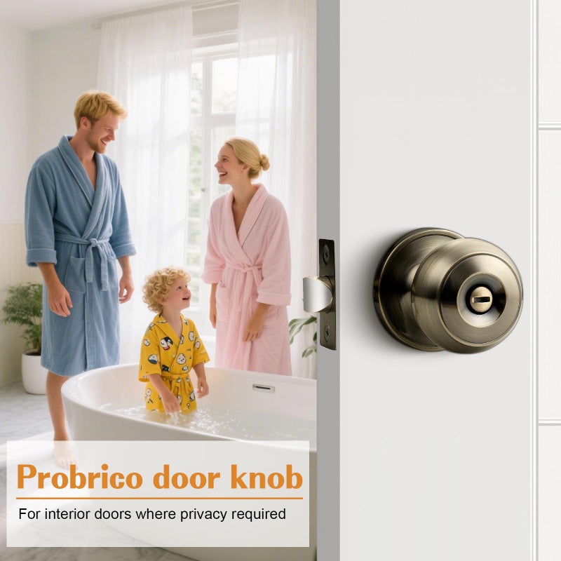 Probrico Bed/Bath Keyless Privacy Interior Door Knobs, Antique Brass Door Knobs 6 Pack - Image 2