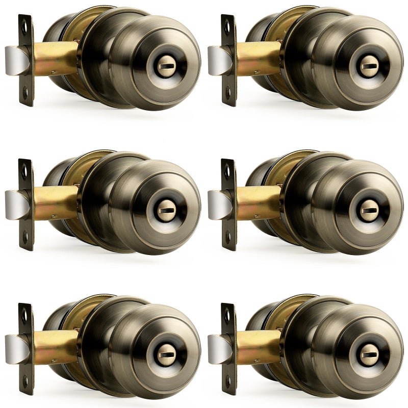 Probrico Bed/Bath Keyless Privacy Interior Door Knobs, Antique Brass Door Knobs 6 Pack - Image 1