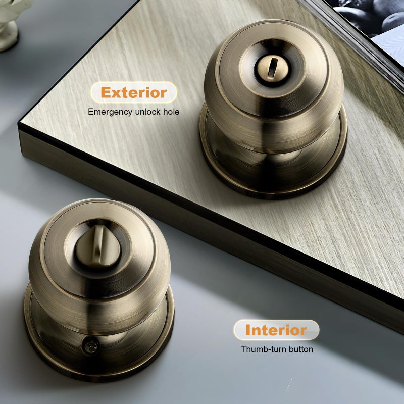 Probrico Bed/Bath Keyless Privacy Interior Door Knobs, Antique Brass Door Knobs 6 Pack - Image 4